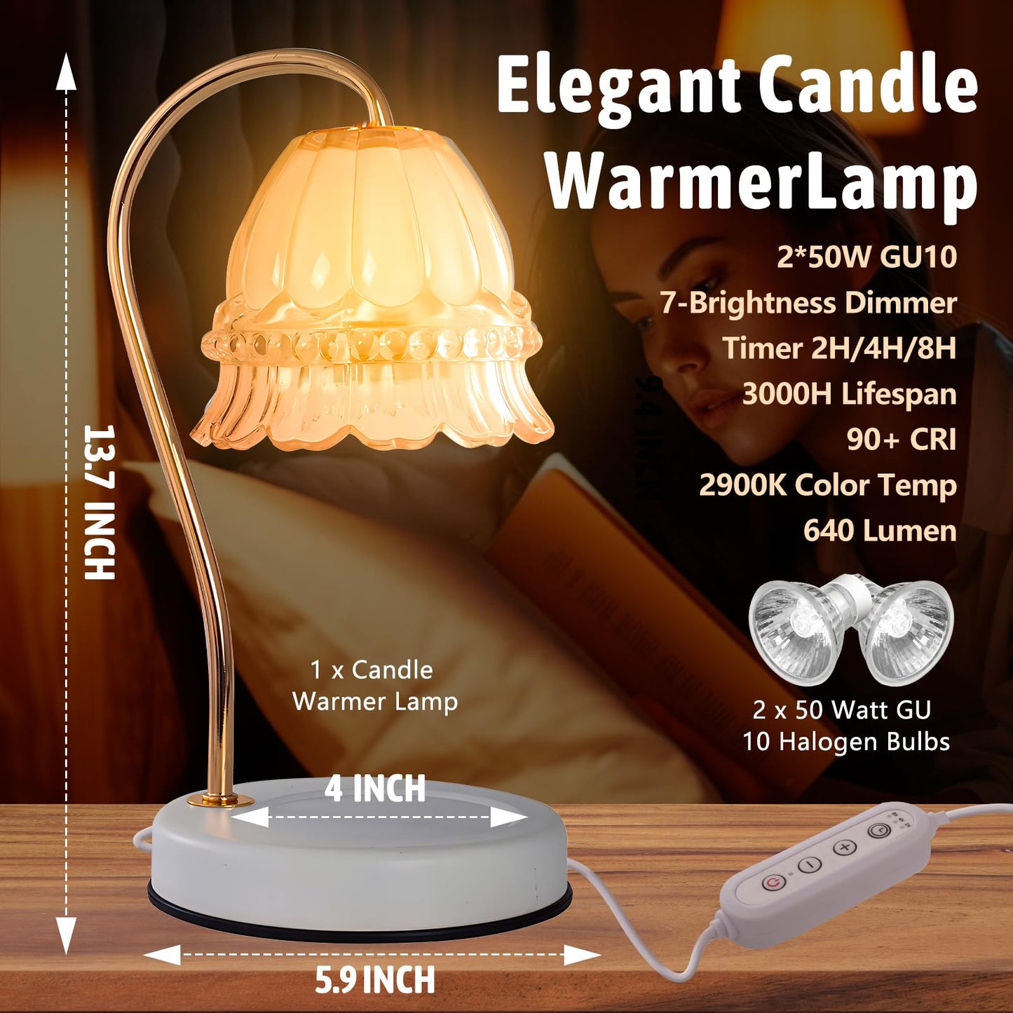 GEEZO Fragrance Candle Warmer Lamp，Electric Candle Warmer with Timer & Dimmer，Mom Christmas Birthday Gifts for Women, House Warming Gifts New Home Bedroom Decor